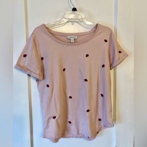 Pink Strawberry Embroidered Women's Top, Size M 🍓